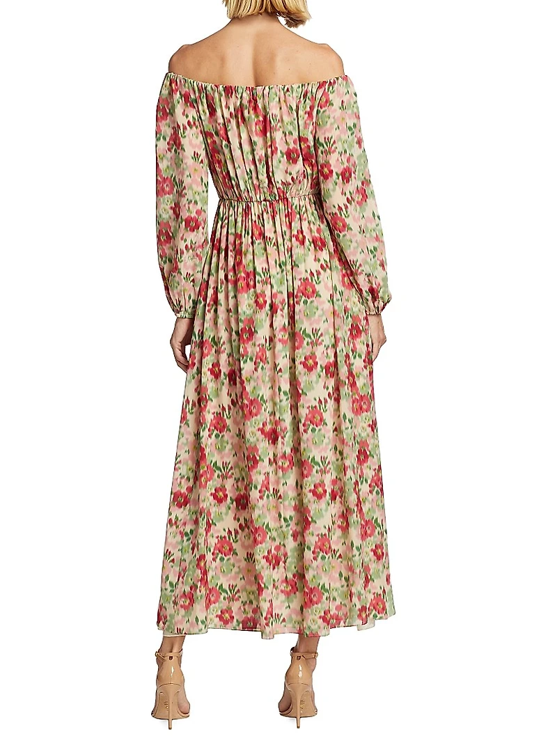 Floral Silk Off-The-Shoulder Dress