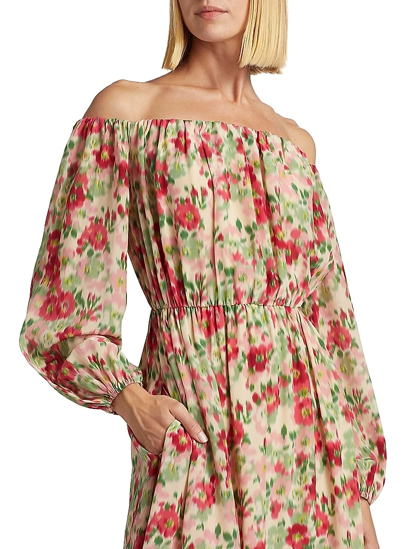 Floral Silk Off-The-Shoulder Dress