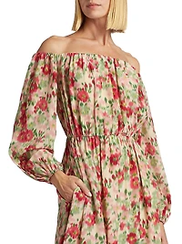 Floral Silk Off-The-Shoulder Dress