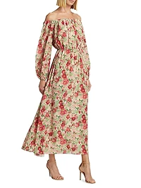 Floral Silk Off-The-Shoulder Dress