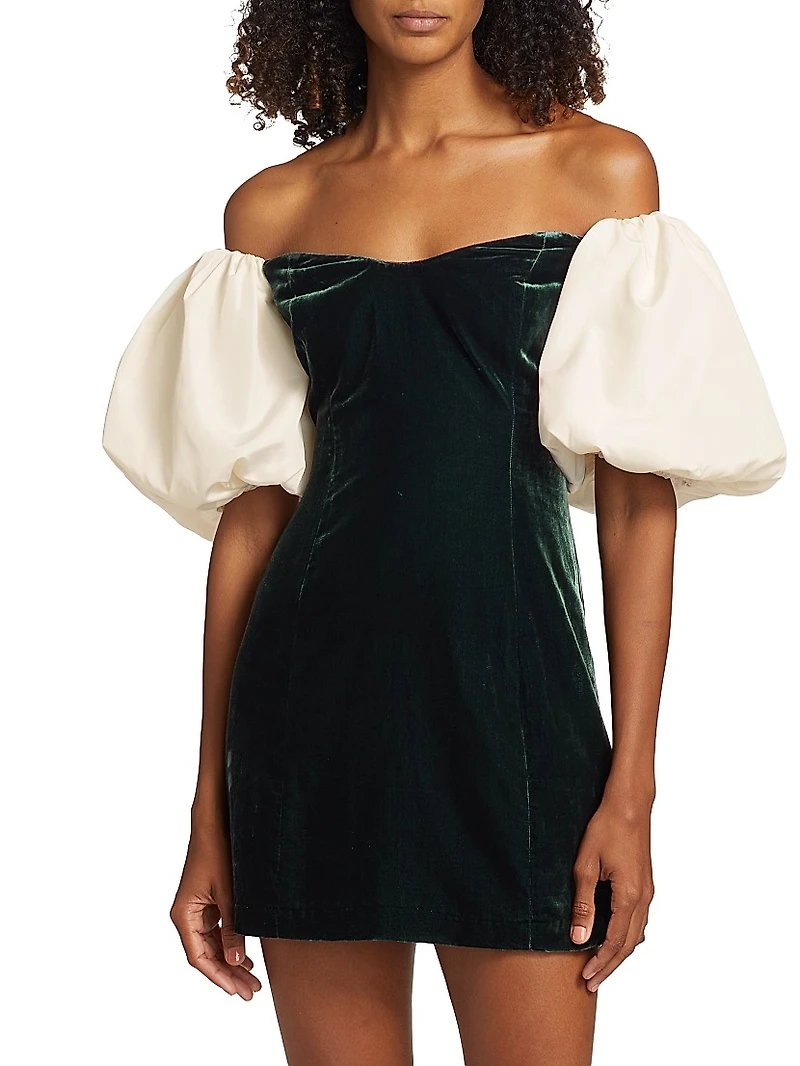 Dali Velvet Puff-Sleeve Minidress