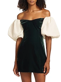Dali Velvet Puff-Sleeve Minidress