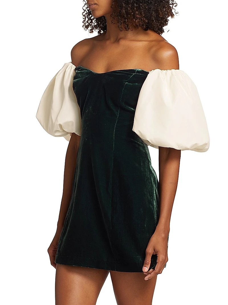 Dali Velvet Puff-Sleeve Minidress