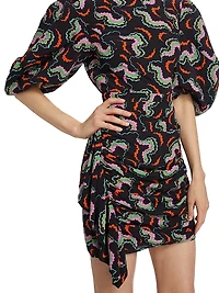 Pia Printed Puff-Sleeve Minidress