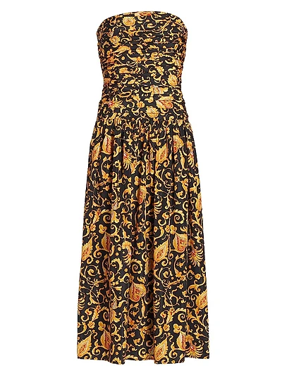 Selma Baroque-Print Strapless Midi-Dress