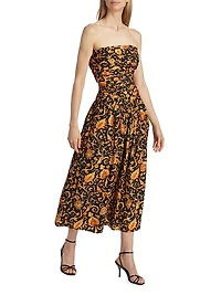 Selma Baroque-Print Strapless Midi-Dress