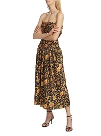 Selma Baroque-Print Strapless Midi-Dress