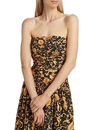 Selma Baroque-Print Strapless Midi-Dress