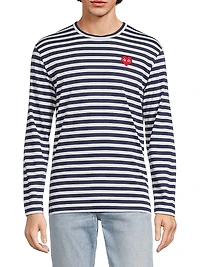 Striped Invader Heart Cotton Long-Sleeve T-Shirt