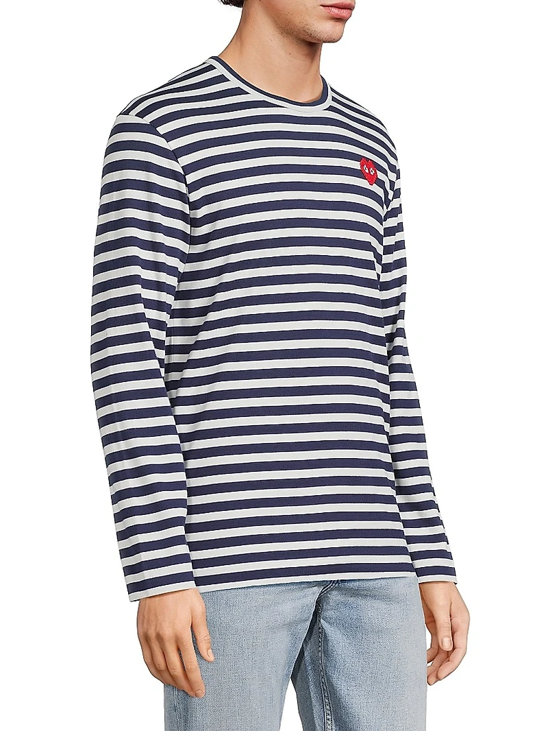 Striped Invader Heart Cotton Long-Sleeve T-Shirt