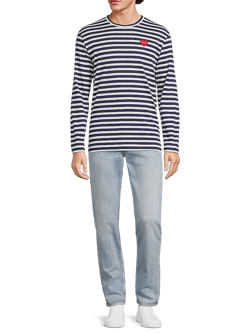 Striped Invader Heart Cotton Long-Sleeve T-Shirt