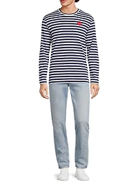 Striped Invader Heart Cotton Long-Sleeve T-Shirt