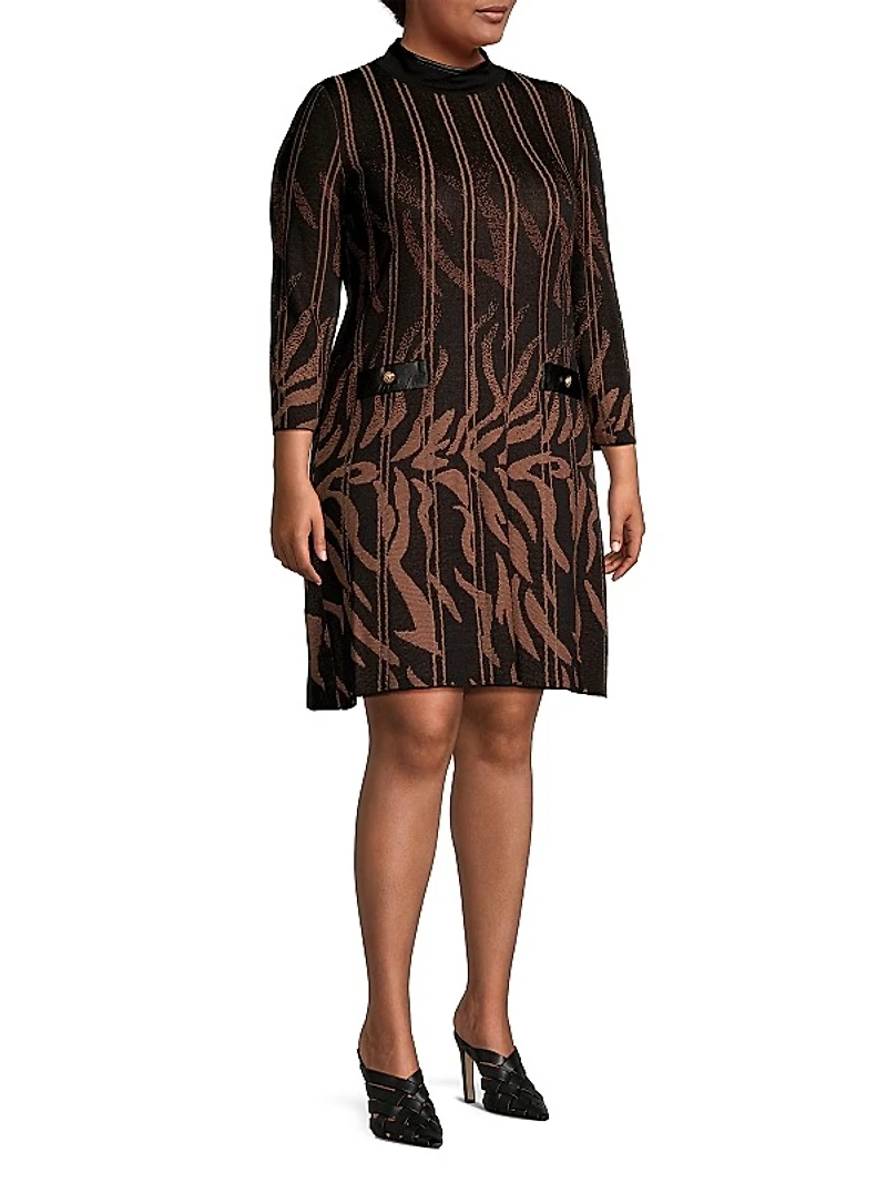 Abstract Funnel Neck Dress