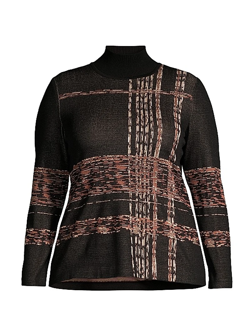 Plaid Jacquard Knit Turtleneck Tunic