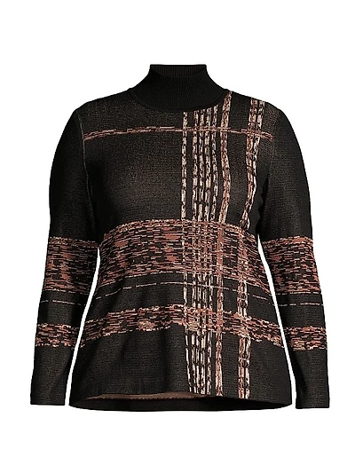 Plaid Jacquard Knit Turtleneck Tunic