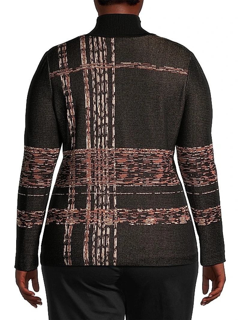 Plaid Jacquard Knit Turtleneck Tunic