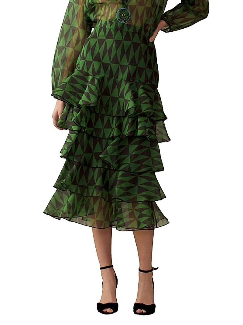 Geometric Silk Organza Midi Skirt