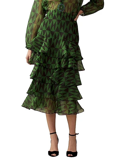 Geometric Silk Organza Midi Skirt