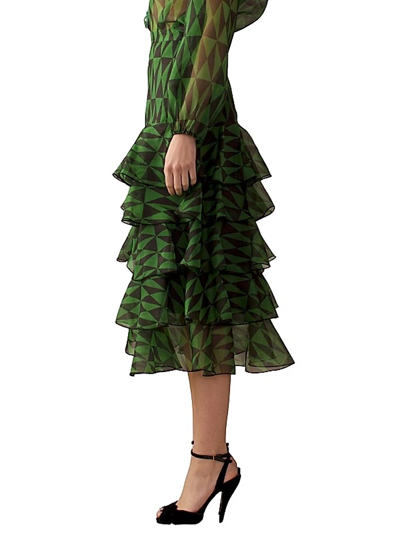 Geometric Silk Organza Midi Skirt