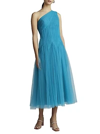 One-Shoulder Tulle Midi-Dress