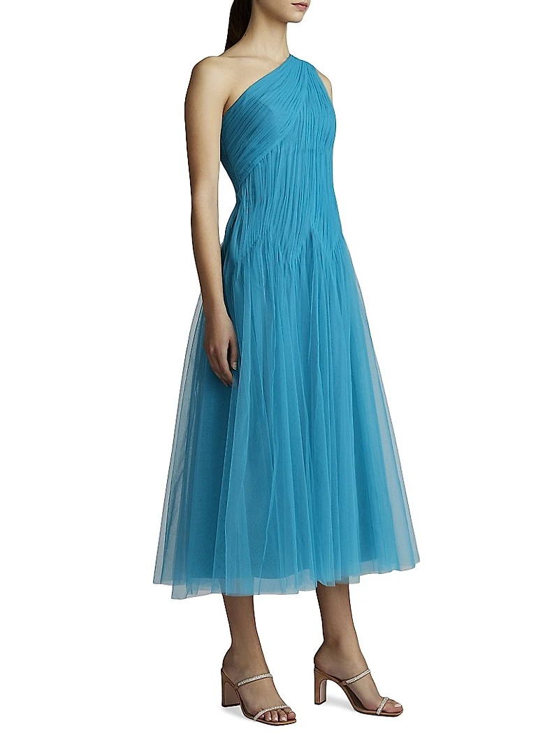 One-Shoulder Tulle Midi-Dress