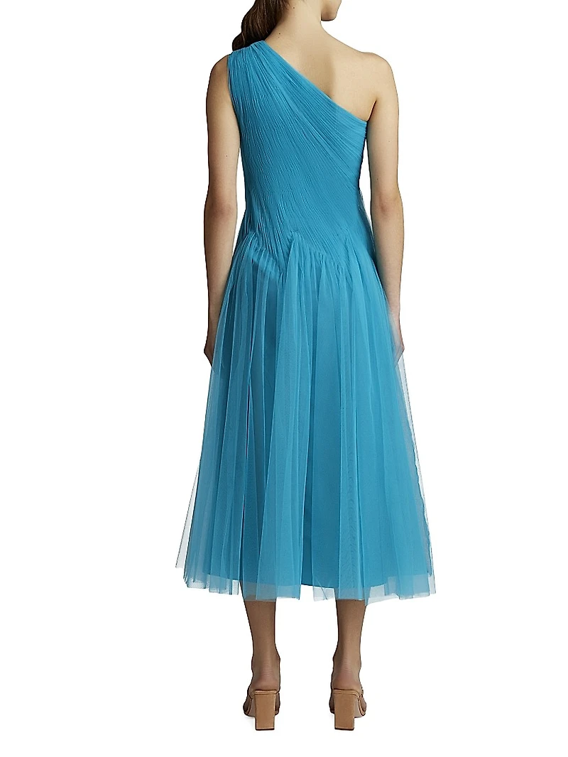 One-Shoulder Tulle Midi-Dress