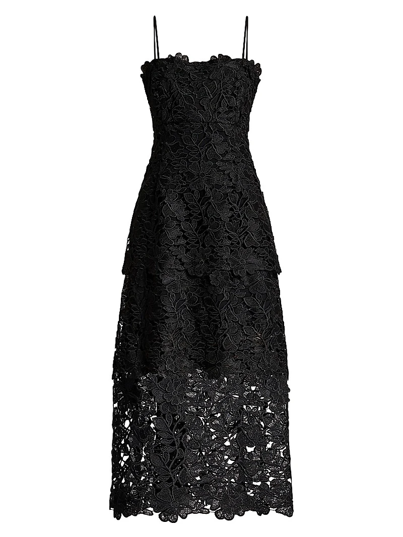 Tiered Guipure Lace Midi-Dress