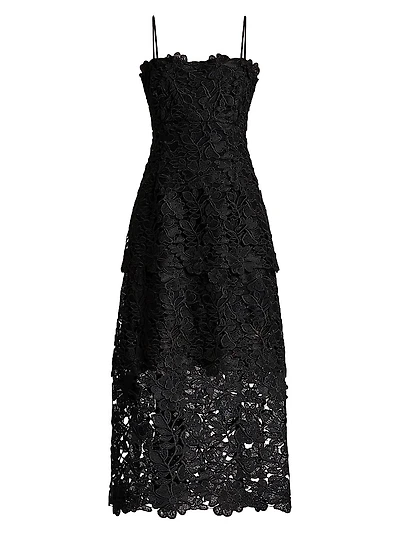 Tiered Guipure Lace Midi-Dress