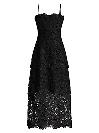 Tiered Guipure Lace Midi-Dress