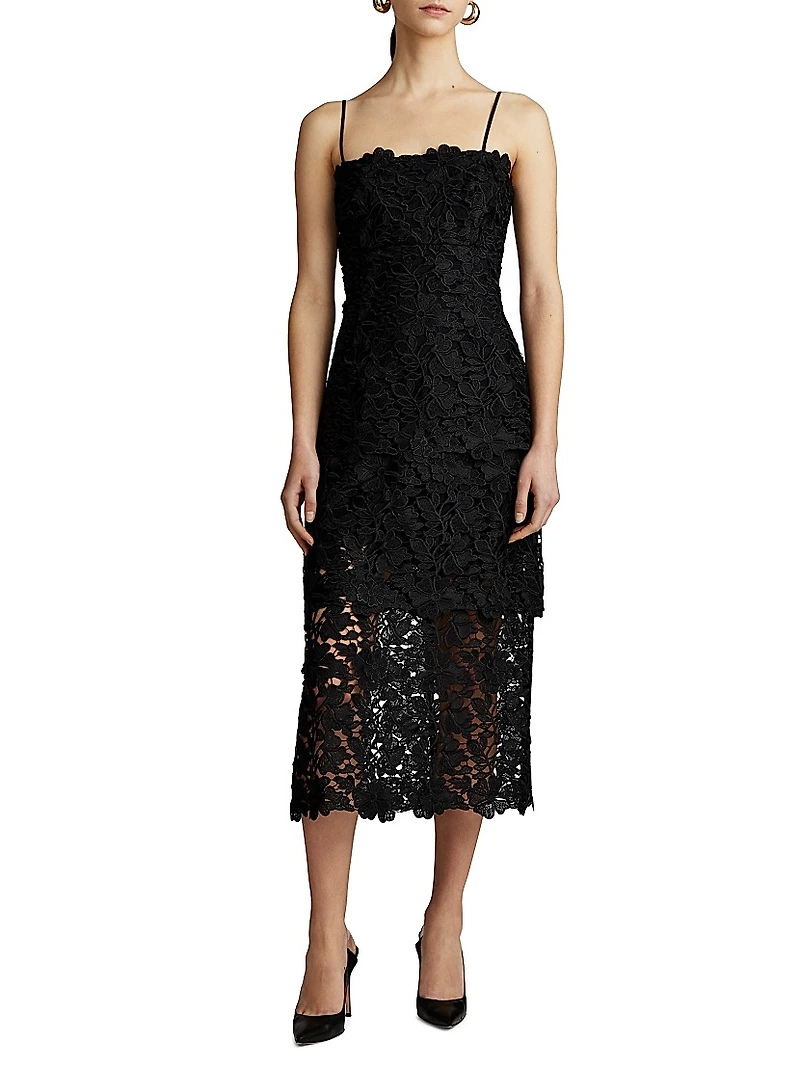 Tiered Guipure Lace Midi-Dress