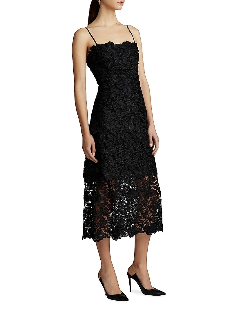 Tiered Guipure Lace Midi-Dress