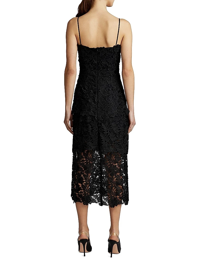 Tiered Guipure Lace Midi-Dress