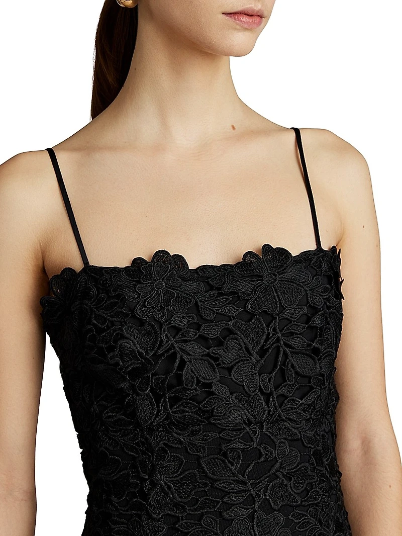Tiered Guipure Lace Midi-Dress