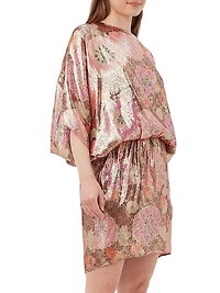 Manhattan Floral Silk-Blend Blouson Minidress