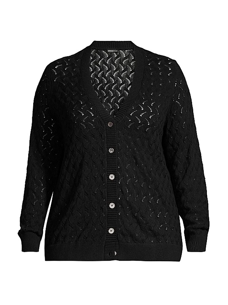 Cotton-Blend Pointelle-Knit Cardigan