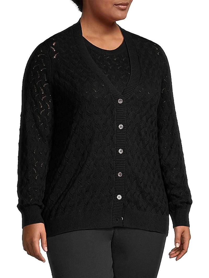 Cotton-Blend Pointelle-Knit Cardigan