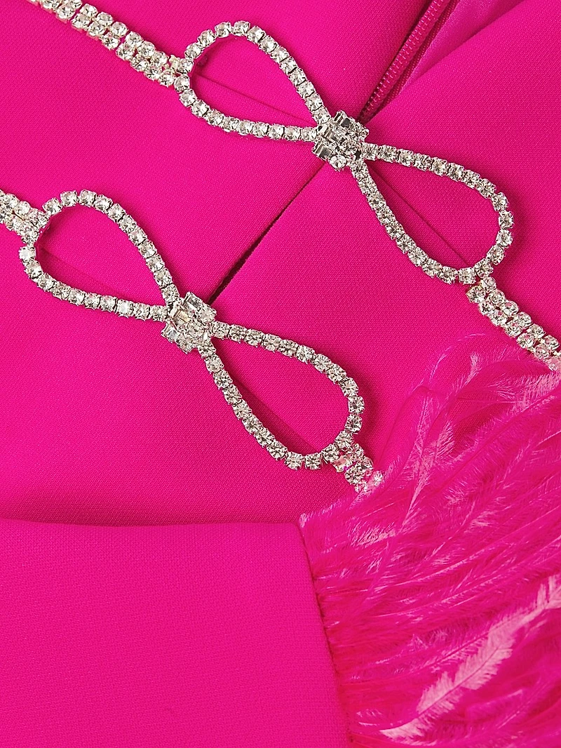Corianne Crystal Bow & Feather Midi-Dress