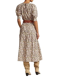 Hazlee Floral Poplin Drawstring Midi-Dress
