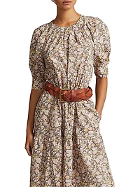 Hazlee Floral Poplin Drawstring Midi-Dress