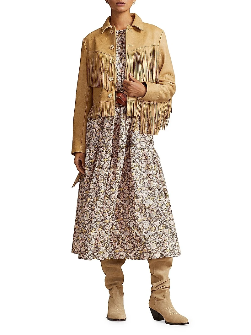 Hazlee Floral Poplin Drawstring Midi-Dress