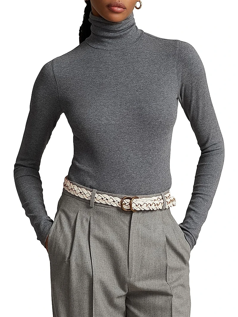 Stretch Rib-Knit Turtleneck Sweater