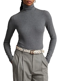 Stretch Rib-Knit Turtleneck Sweater