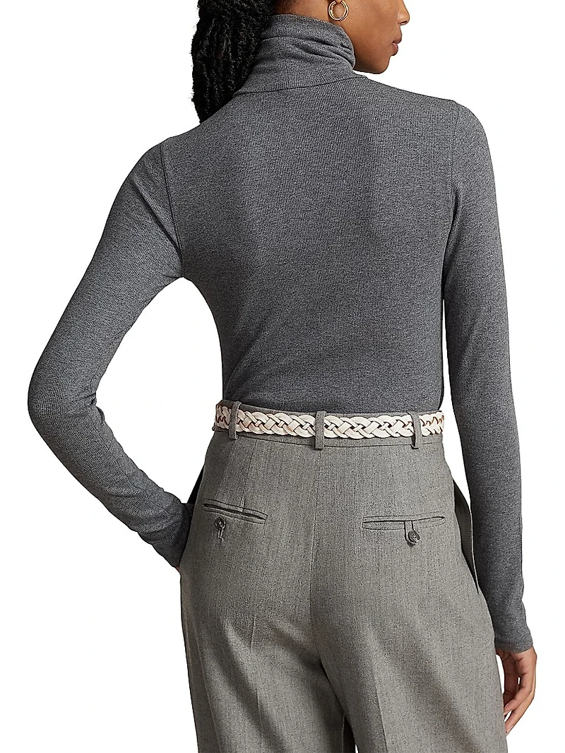 Stretch Rib-Knit Turtleneck Sweater