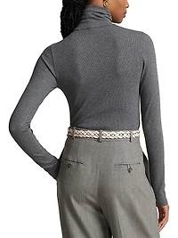 Stretch Rib-Knit Turtleneck Sweater
