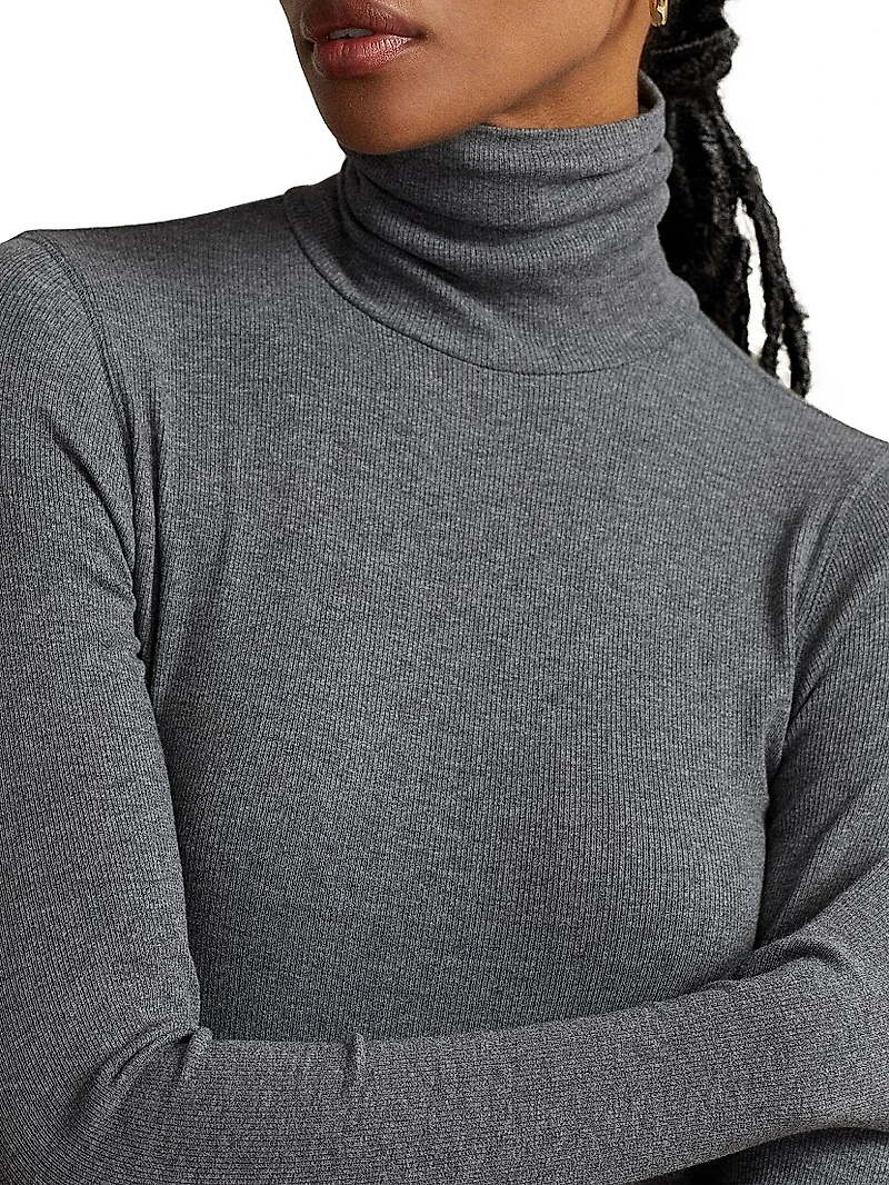 Stretch Rib-Knit Turtleneck Sweater