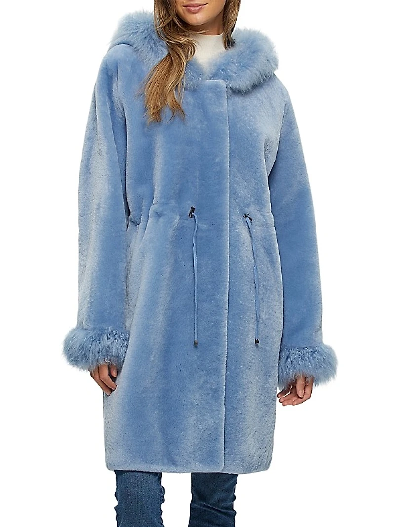 Shearling Lamb Parka With Cashmere Goat Hood Trim & Cuffs