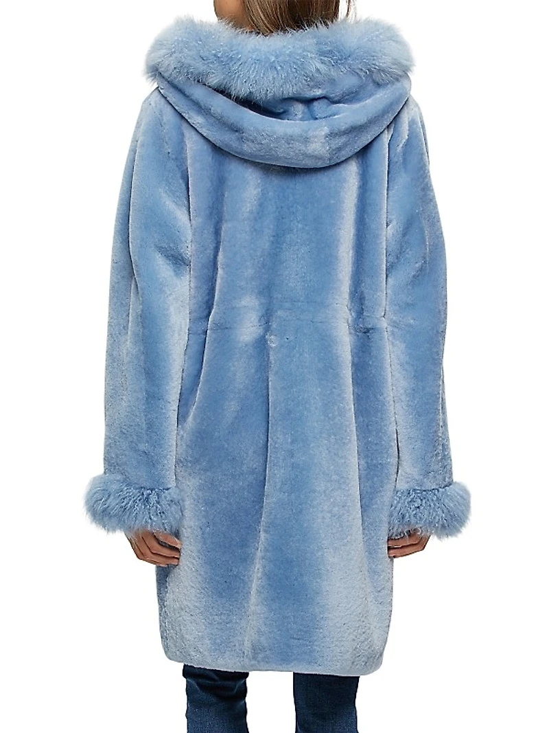 Shearling Lamb Parka With Cashmere Goat Hood Trim & Cuffs