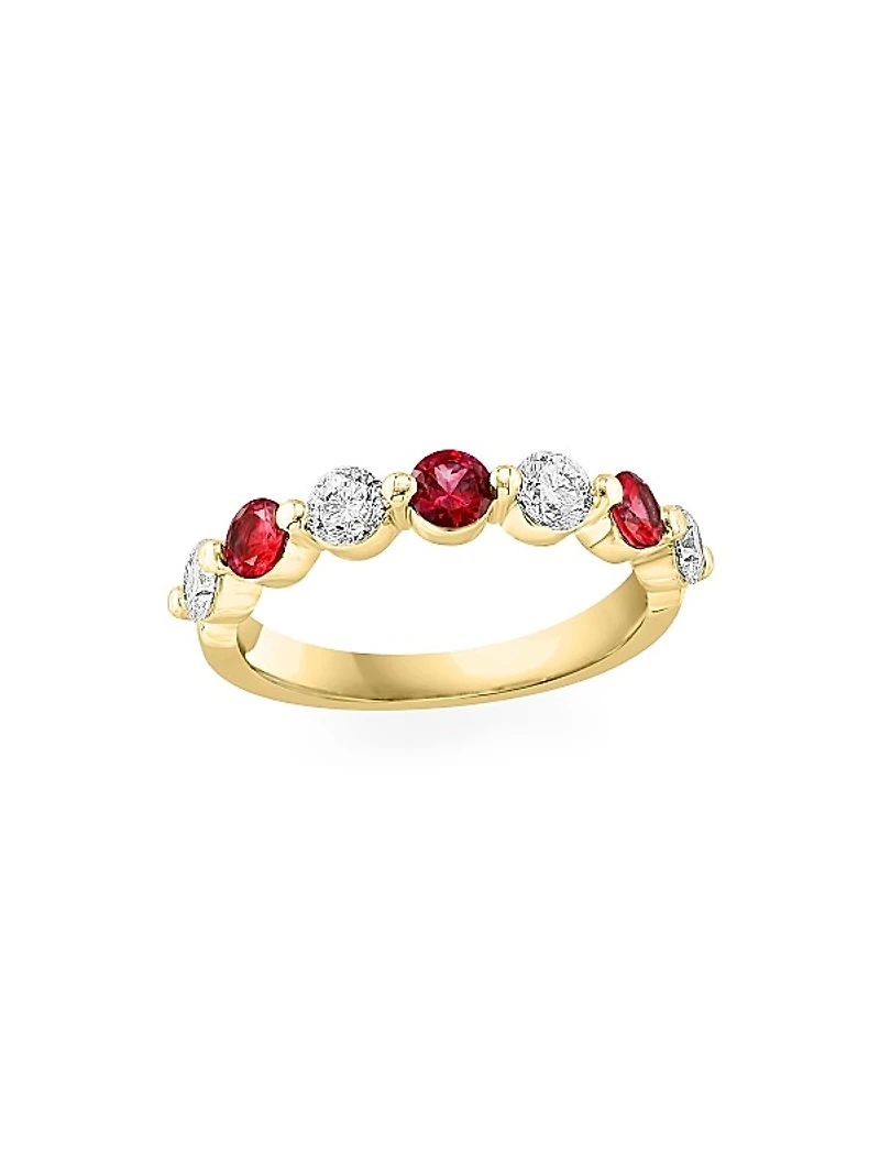 14K Yellow Gold, Ruby & 0.48 TCW Diamond Band Ring
