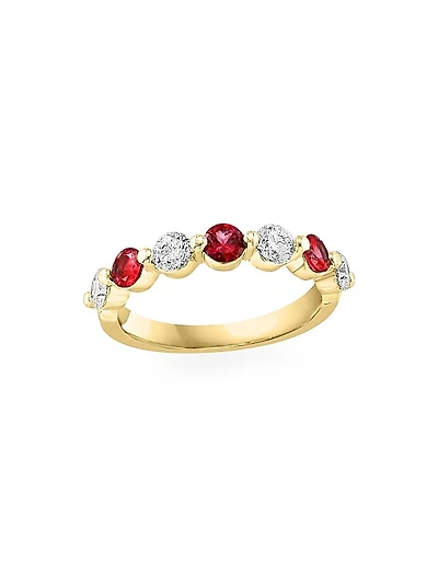 14K Yellow Gold, Ruby & 0.48 TCW Diamond Band Ring