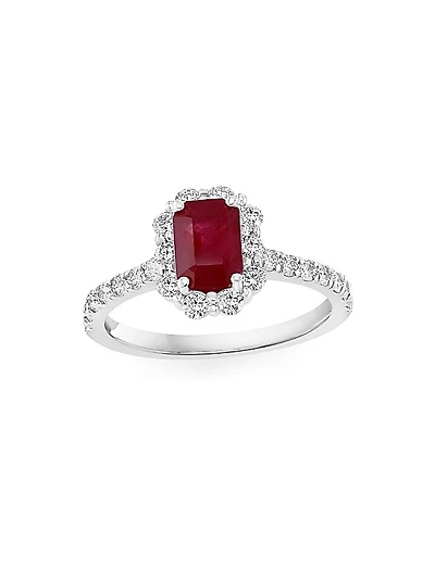 14K White Gold, Ruby & 0.37 TCW Diamond Solitaire Ring